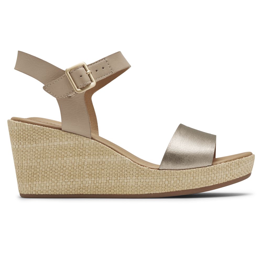 Rockport Lyla Ankle-Strap - Womens Wedges Sandals - Taupe - NZ (TOI-543261)